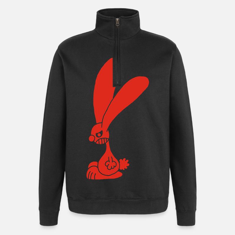 Grumpy red rabbit - Quarter-Zip Sweatshirt - black