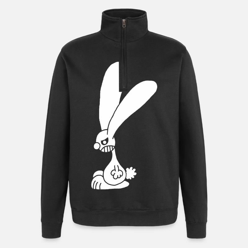 Grumpy white rabbit - Quarter-Zip Sweatshirt - black
