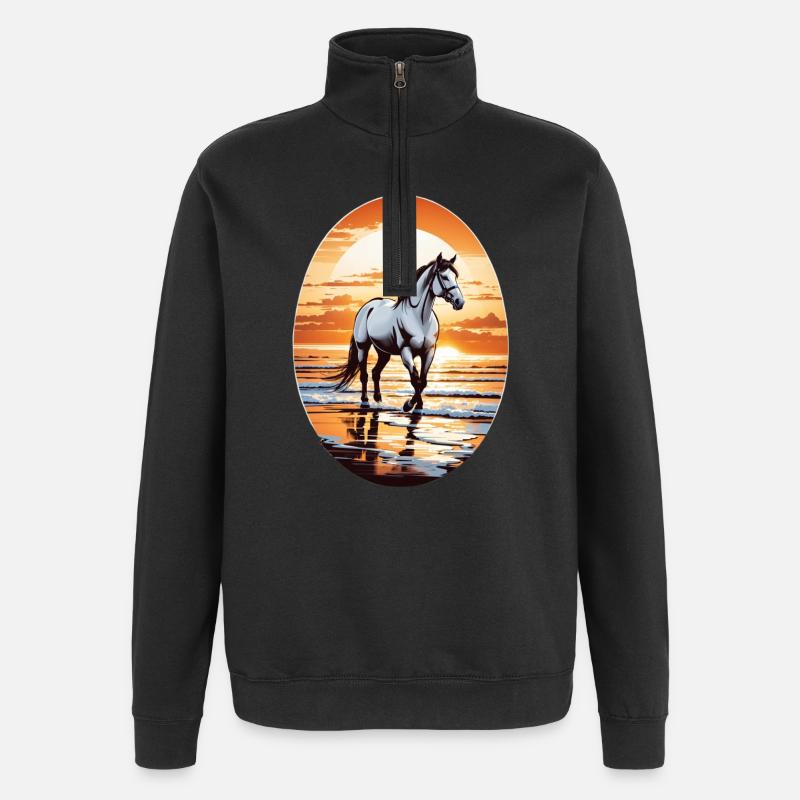 Pferd am Strand - Quarter-Zip-Sweatshirt - Schwarz