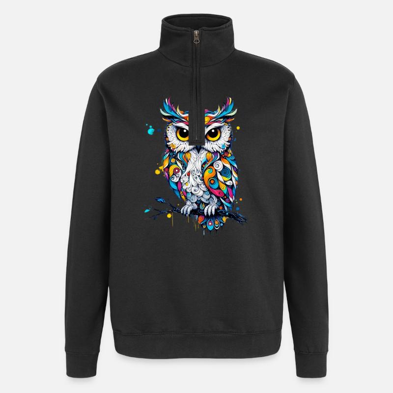 Eule - Quarter-Zip-Sweatshirt - Schwarz