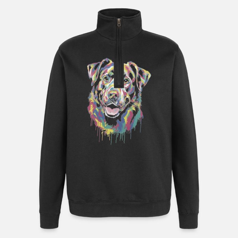 Bunter tropfender Hund - Quarter-Zip-Sweatshirt - Schwarz