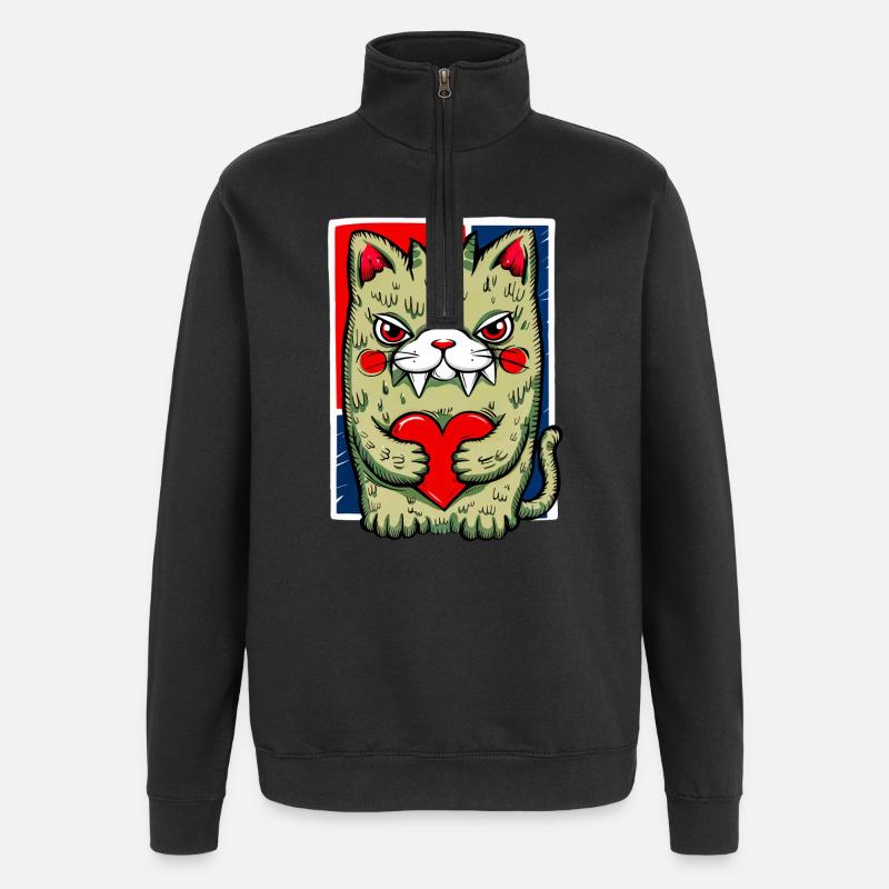 Verrückte Katze - Quarter-Zip-Sweatshirt - Schwarz