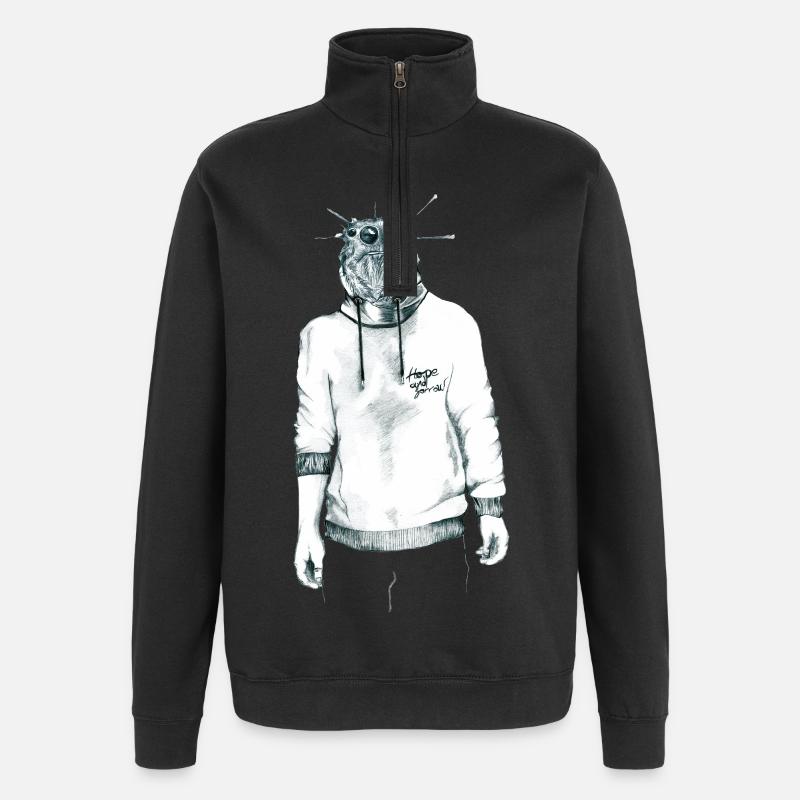 Mensch mit Spinnenkopf im Kapuzenpullover - Quarter-Zip-Sweatshirt - Schwarz