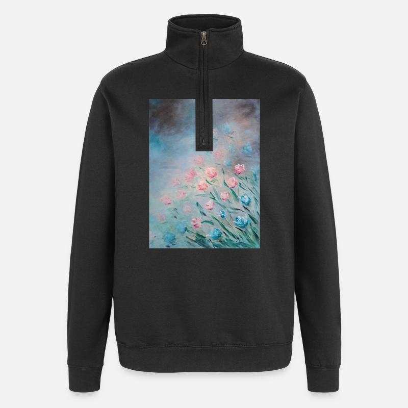 Œuvre d’art impressionniste fleur fleur - Sweat à zip 1/4 - noir
