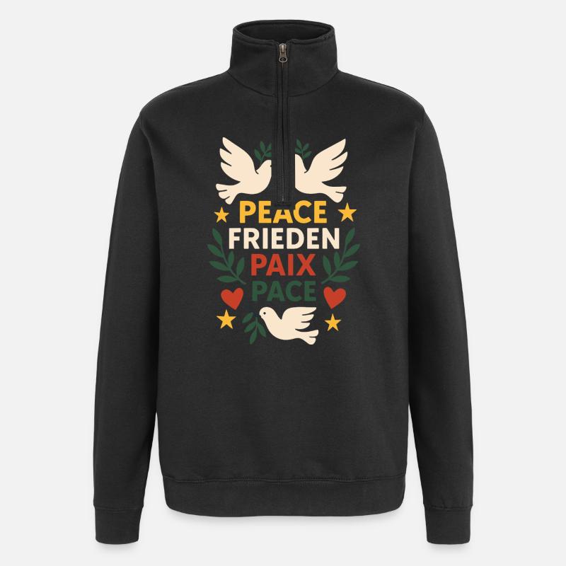 Weltfrieden Tauben - Quarter-Zip-Sweatshirt - Schwarz