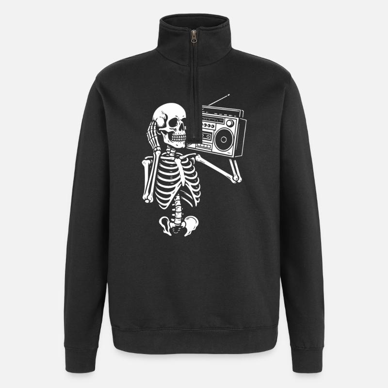 Skelett Ghettoblaster Retro Groove - Quarter-Zip-Sweatshirt - Schwarz