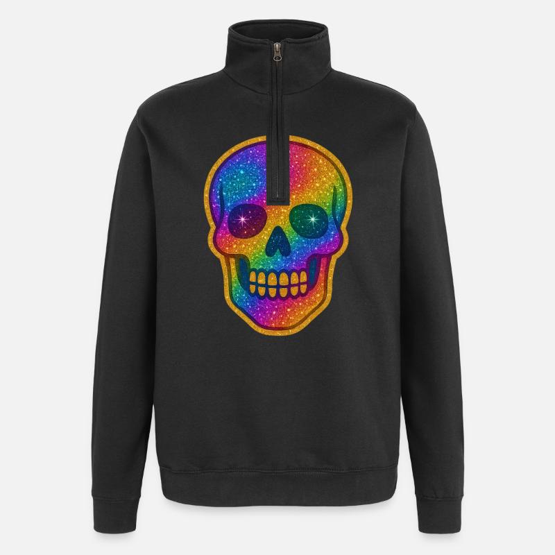 Regenbogen Glitzer Schädel - Quarter-Zip-Sweatshirt - Schwarz