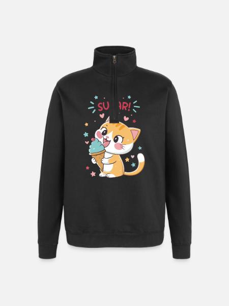 Festliche Gourmet-Katzen-Eiscreme - Quarter-Zip-Sweatshirt - Schwarz