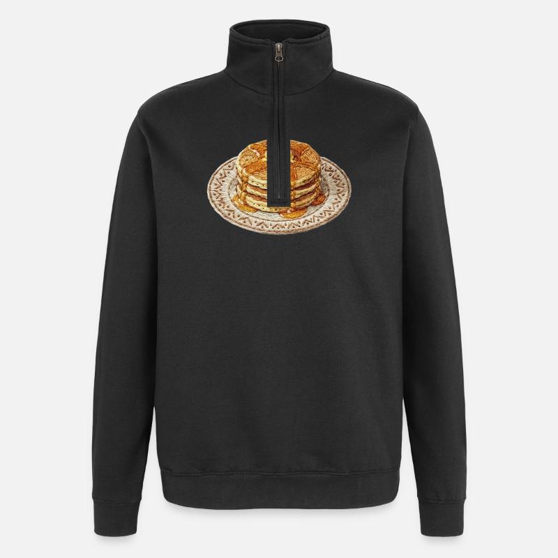 Embroidered pancakes – cozy fooddesign - Quarter-Zip Sweatshirt - black