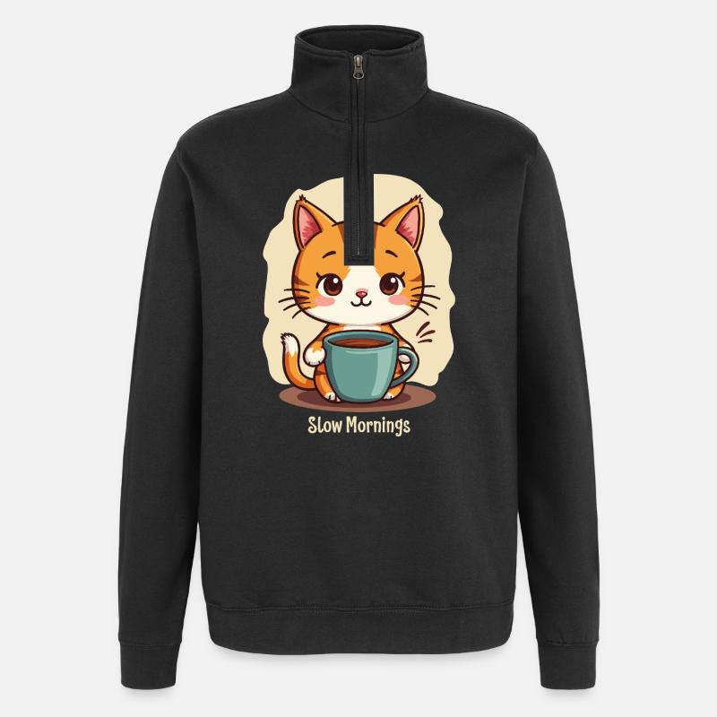 Langsame Morgenkatze mit Kaffee - Quarter-Zip-Sweatshirt - Schwarz
