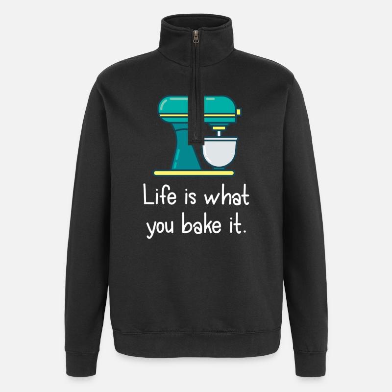 Das Leben ist, was du backst. - Quarter-Zip-Sweatshirt - Schwarz