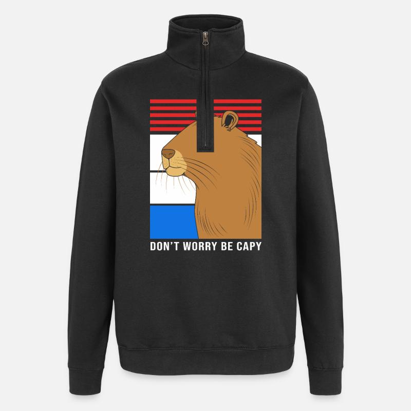 Don't Worry Be Capy Capybara - Quarter-Zip Sweatshirt - black
