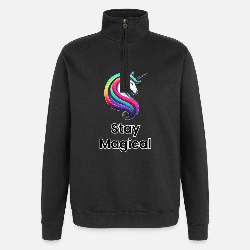 Einhorn Regenbogen – Stay Magical - Quarter-Zip-Sweatshirt - Schwarz