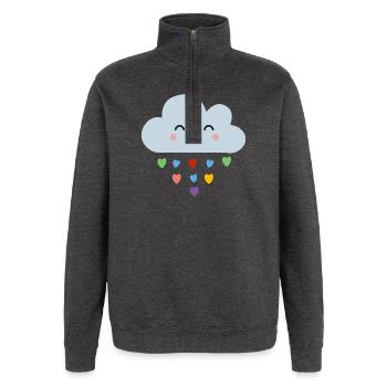 Mignons nuages en forme de cœurs arc-en-ciel Kawaii Happy Mood Design - Sweat à zip 1/4 - charbon - Devant - AI Model Female 172 light (172cm) & AI Model Male 178 dark (178cm)