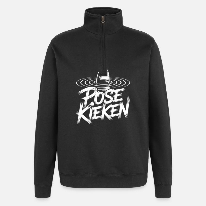 Fischen Pose Humor - Quarter-Zip-Sweatshirt - Schwarz