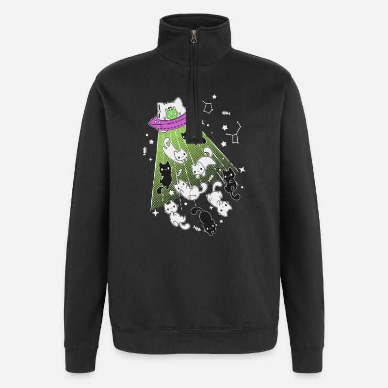 außerirdische Katzen - Quarter-Zip-Sweatshirt - Schwarz