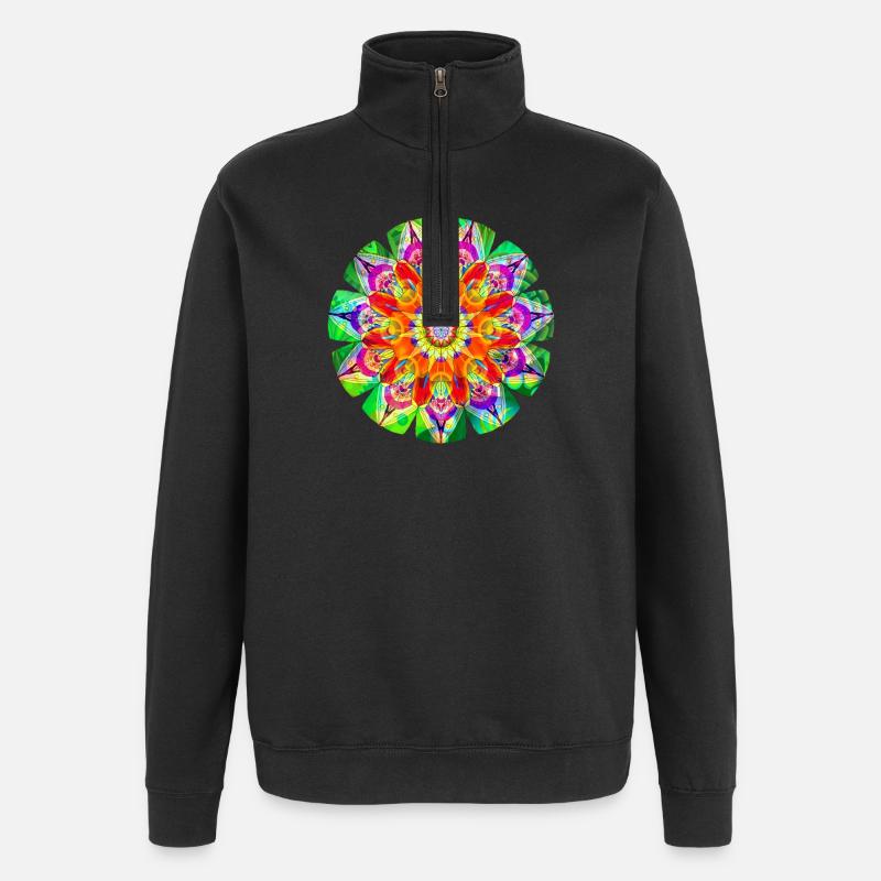 Farbenfrohes hippes Mandala - Quarter-Zip-Sweatshirt - Schwarz