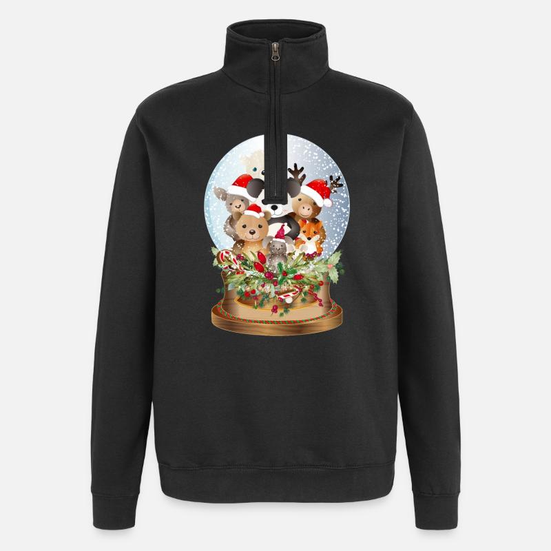 schöne nostalgische Schneekugel mit Kuscheltiere - Quarter-Zip-Sweatshirt - Schwarz