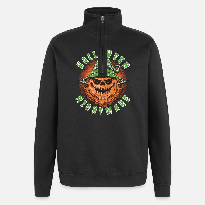 Citrouille Hantée Verte et Chapeau - Sweat à zip 1/4 - noir
