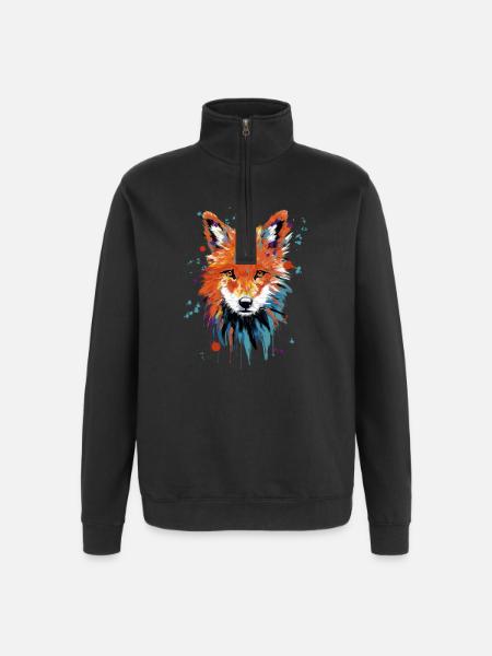 Aquarelle de renard - Sweat à zip 1/4 - noir