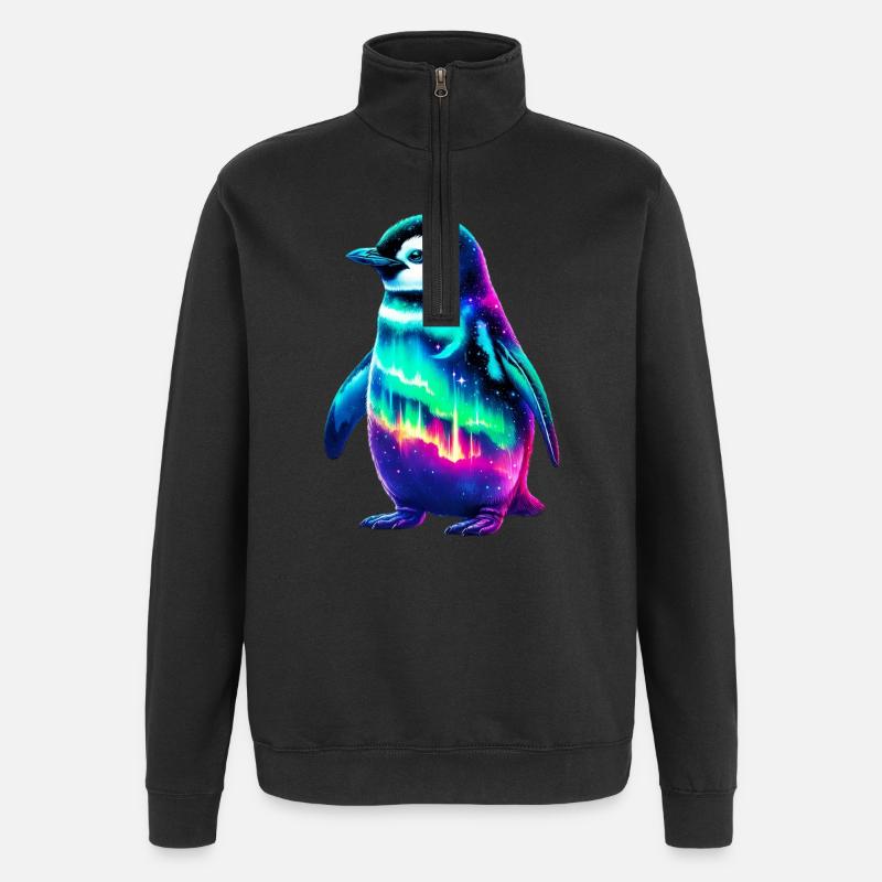 Aurora Borealis Penguin - Quarter-Zip Sweatshirt - black