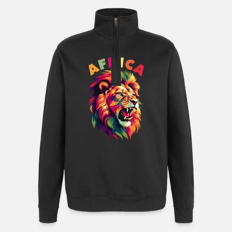 Afrikanischer Löwe - Quarter-Zip-Sweatshirt - Schwarz