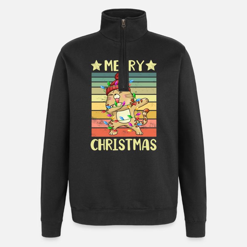 Frohe Weihnachten Katze - Quarter-Zip-Sweatshirt - Schwarz