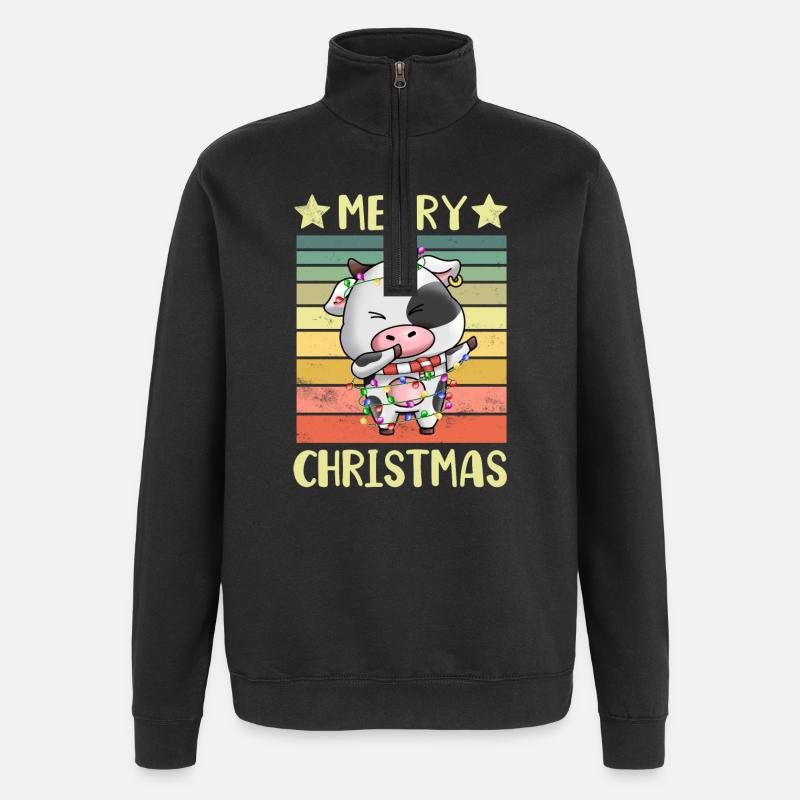 Frohe Weihnachten Kuh - Quarter-Zip-Sweatshirt - Schwarz