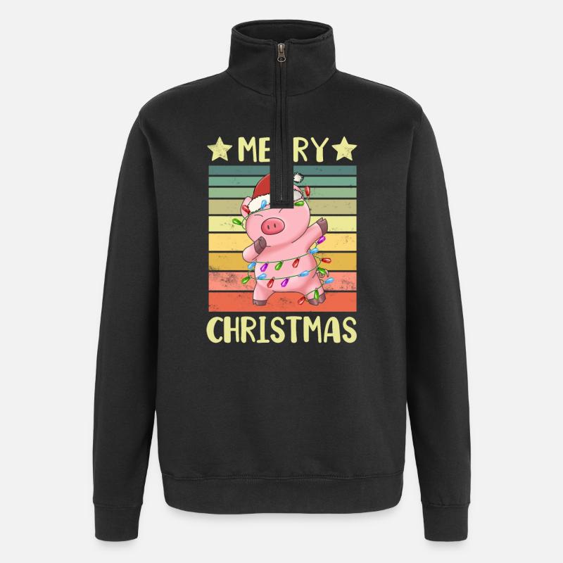 Joyeux Noël Cochon - Sweat à zip 1/4 - noir