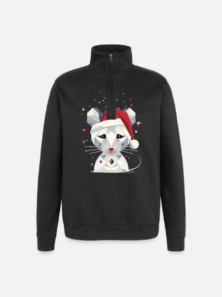 Schneemaus im geometrischen Weihnachtsdesign - Quarter-Zip-Sweatshirt - Schwarz