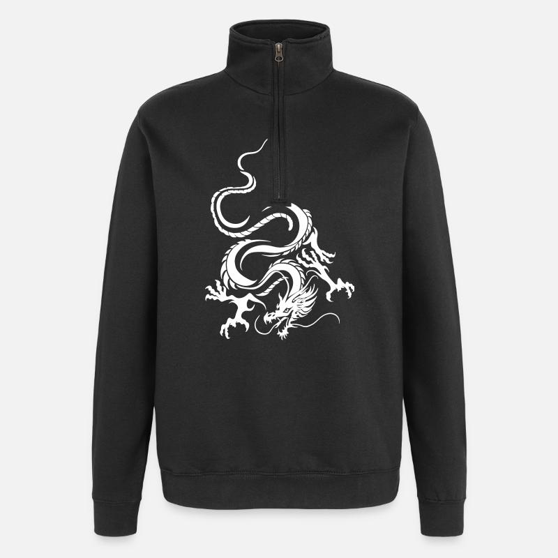 Dragon Blanc Art graphique complexe - Sweat à zip 1/4 - noir
