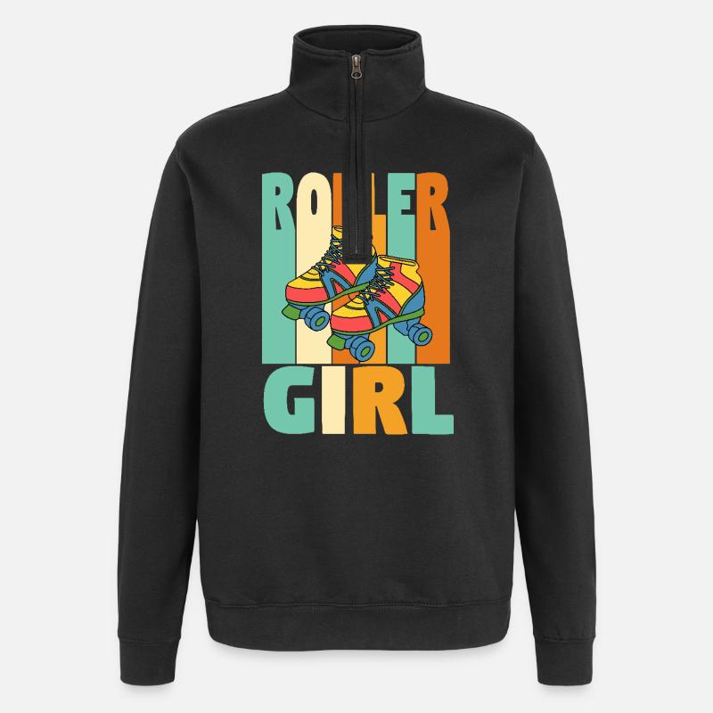 Retro Roller Mädchen - Quarter-Zip-Sweatshirt - Schwarz