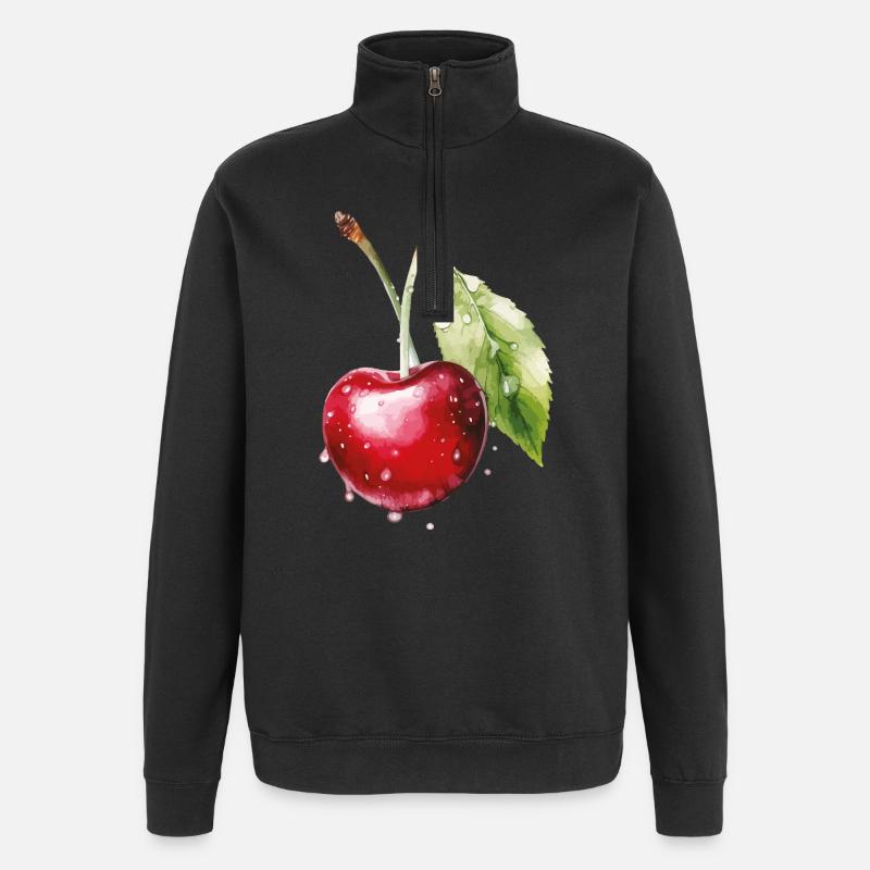 Fruchtige Kirsche mit Wassertröpfchen - Quarter-Zip-Sweatshirt - Schwarz