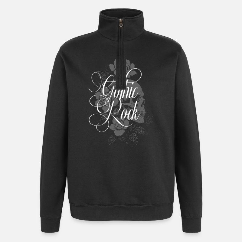 Gothic Rock Blumenschädel - Quarter-Zip-Sweatshirt - Schwarz