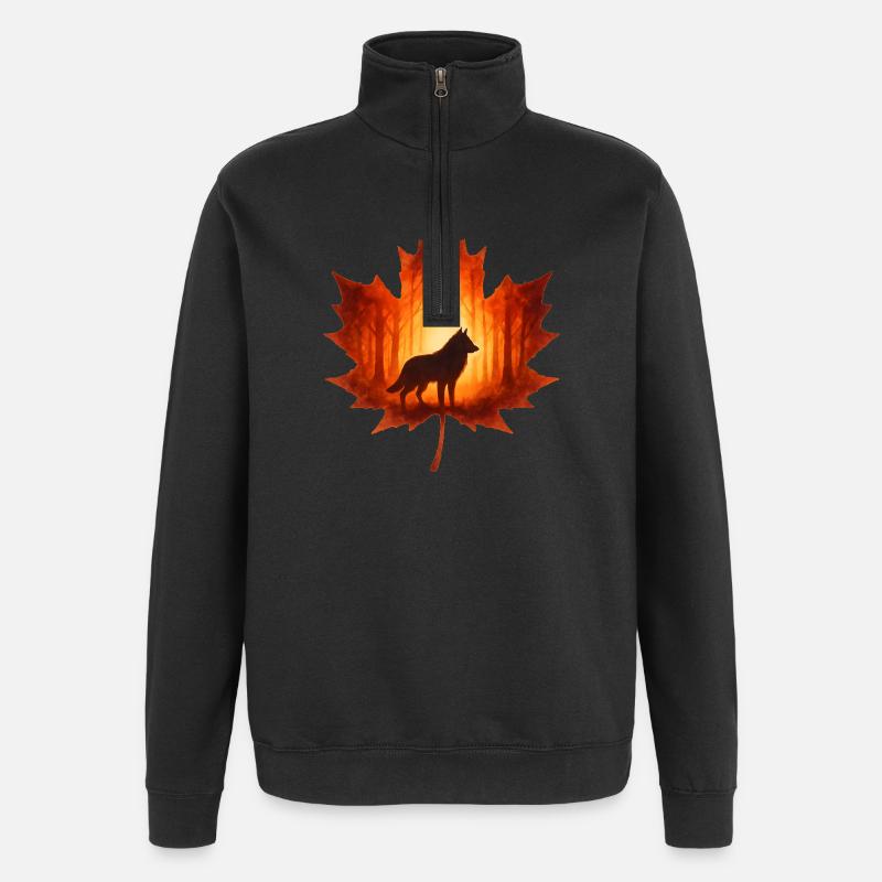 Autumn with wolf elegant - Quarter-Zip Sweatshirt - black
