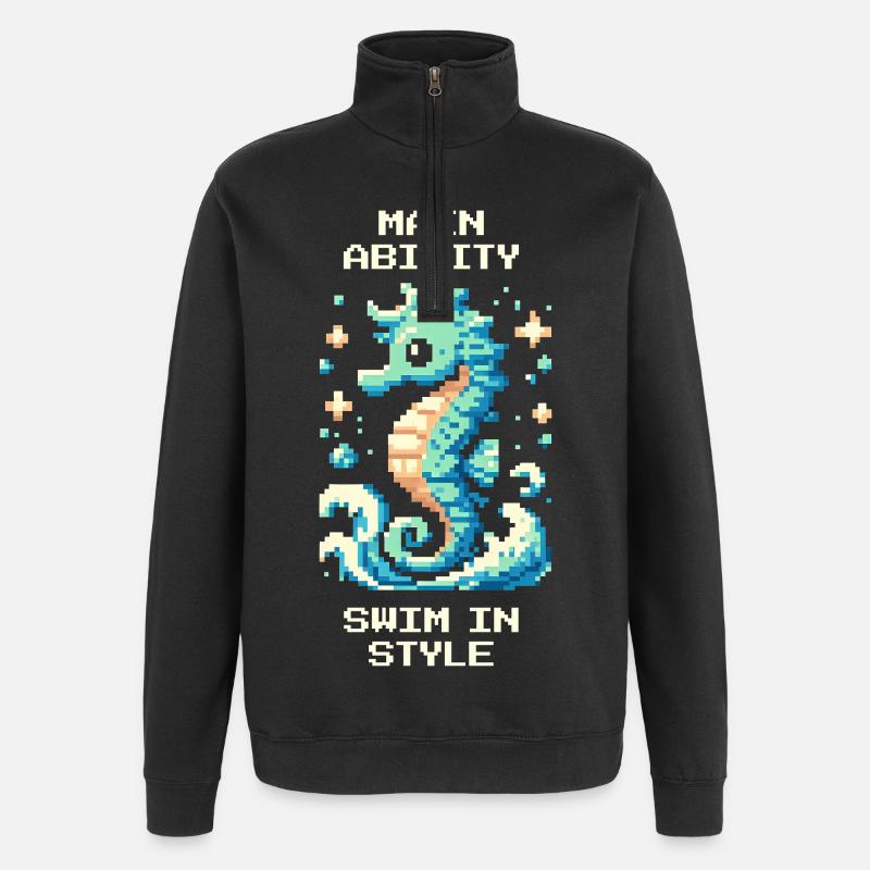 Capacité principale : Nager avec style | Hippocampe - Sweat à zip 1/4 - noir