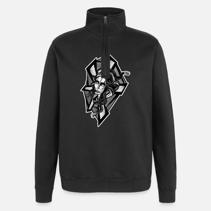Schwarz-weißes Gorgon-Design Nr. 9 - Quarter-Zip-Sweatshirt - Schwarz