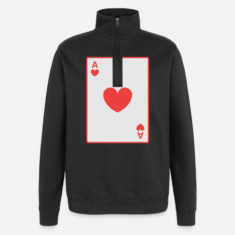 Rote Herz-Ass-Karte - Quarter-Zip-Sweatshirt - Schwarz