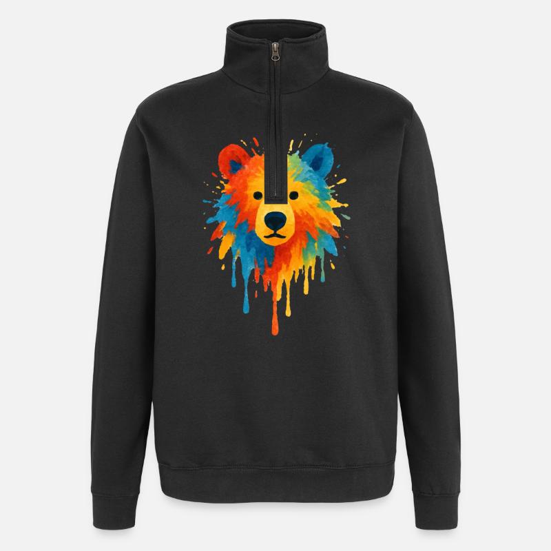 Bären-Aquarell-Tropfende Chroma-Kunst - Quarter-Zip-Sweatshirt - Schwarz