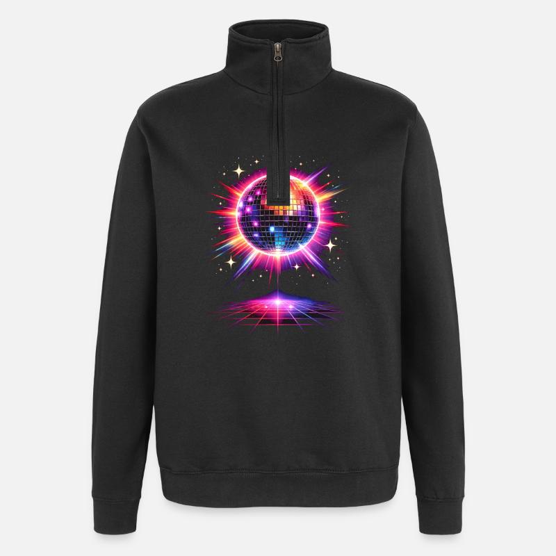 Disco Kugel Neon 80er Design  - Quarter-Zip-Sweatshirt - Schwarz