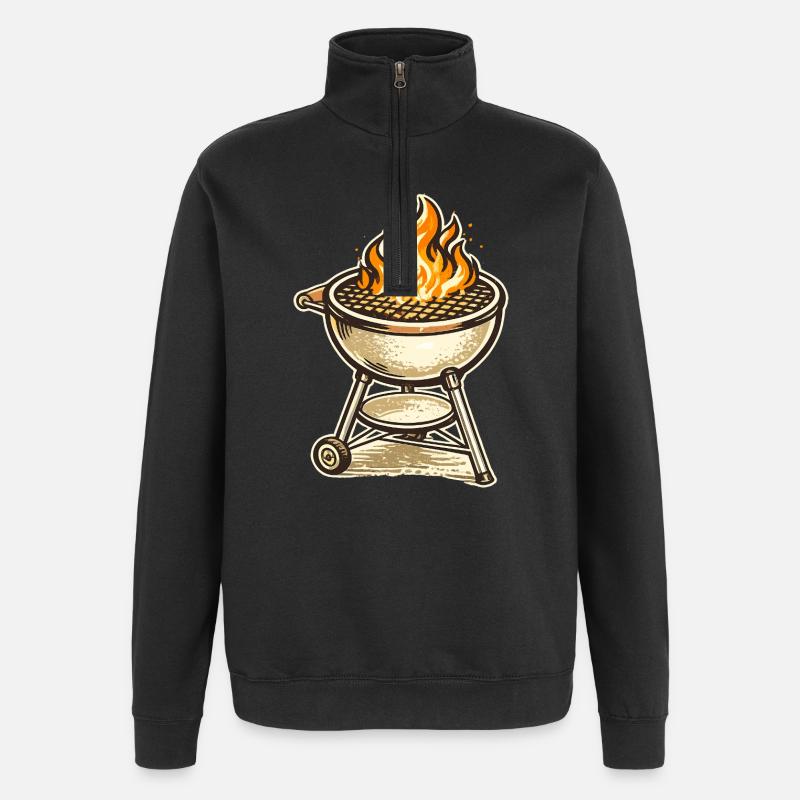 Grill Fire Motif Retro BBQ - Quarter-Zip Sweatshirt - black