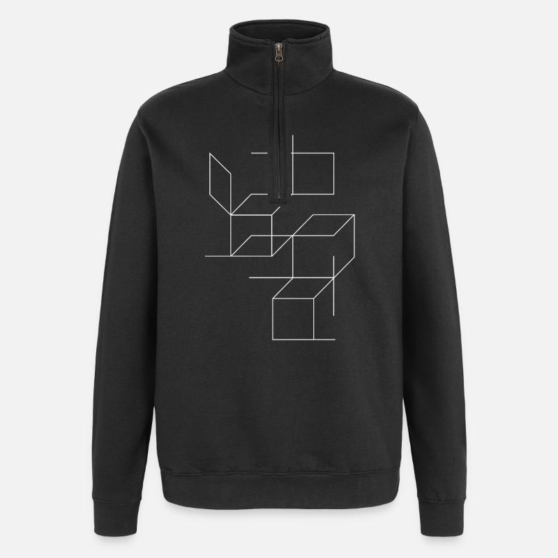 Geometric Cube Line Art - Quarter-Zip Sweatshirt - black