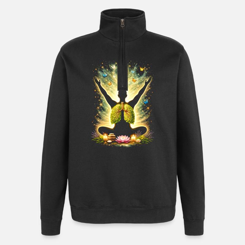 Méditation Respiration Nature Conception pulmonaire - Sweat à zip 1/4 - noir
