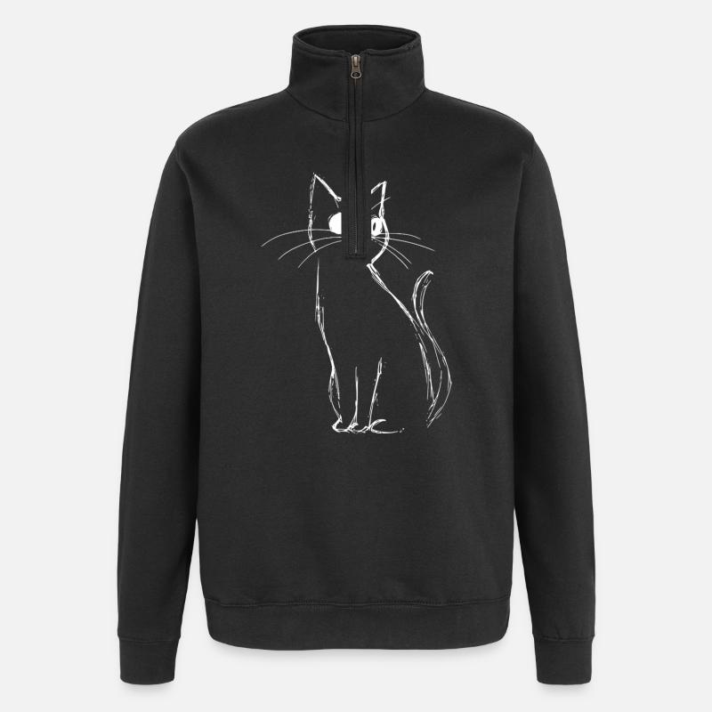 Katze Skizze - Quarter-Zip-Sweatshirt - Schwarz