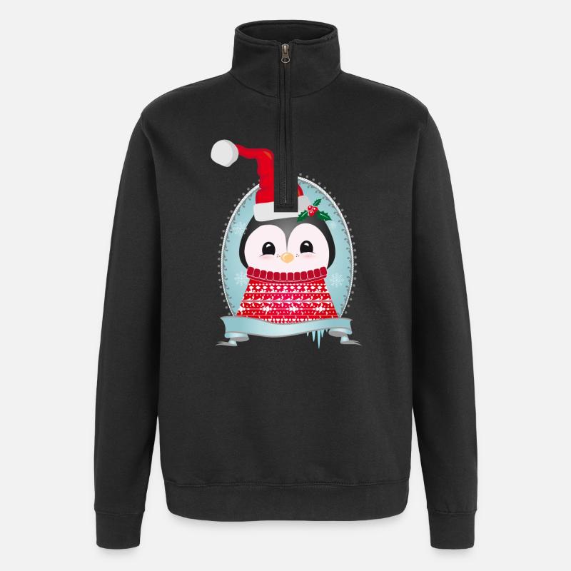 weihnachtlicher Pinguin mit Strickpullover & Mütze - Quarter-Zip-Sweatshirt - Schwarz