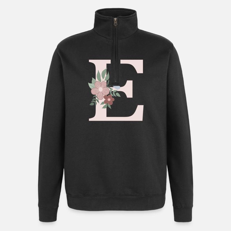 Lettre E avec fleur rose - Sweat à zip 1/4 - noir