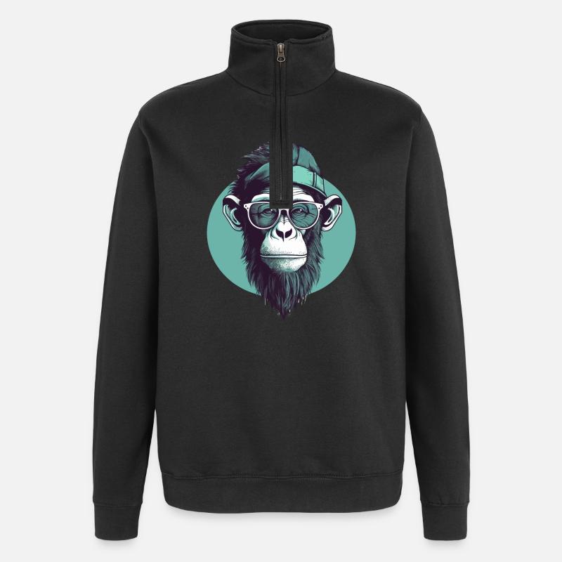 Singe hipster cool avec lunettes et casquette - Sweat à zip 1/4 - noir