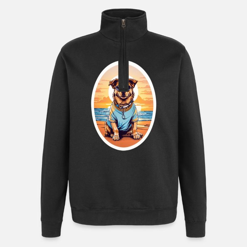 Dog on the beach - Quarter-Zip Sweatshirt - black