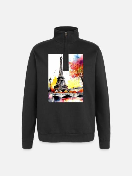 Eiffel Tower in autumn watercolour - Quarter-Zip Sweatshirt - black