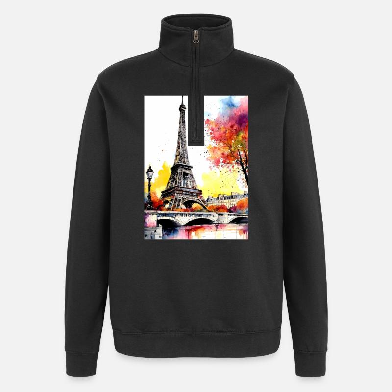 Tour Eiffel en aquarelle automnale - Sweat à zip 1/4 - noir